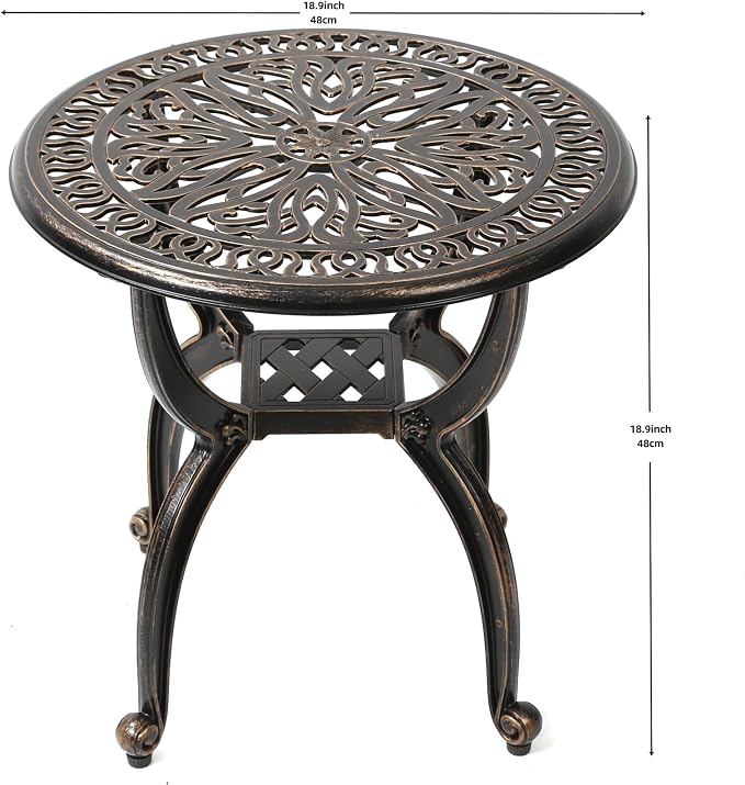 C/G Cast Aluminum Side Table, Decorative Outdoor End Table, Ornate Floral - Image 2