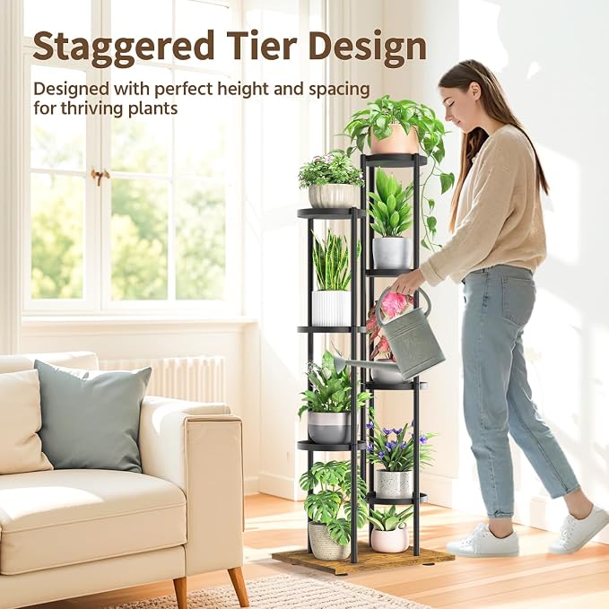 LASZOLA Black 7 Tier Plant Stand Indoor Heavy Duty Metal Planter Flower Holder - Image 2