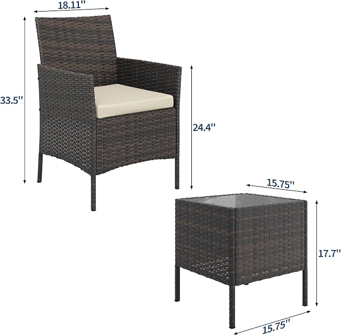 GAOMON 3-Piece Patio Furniture Set, Modern PE Rattan Conversation Set - Image 2