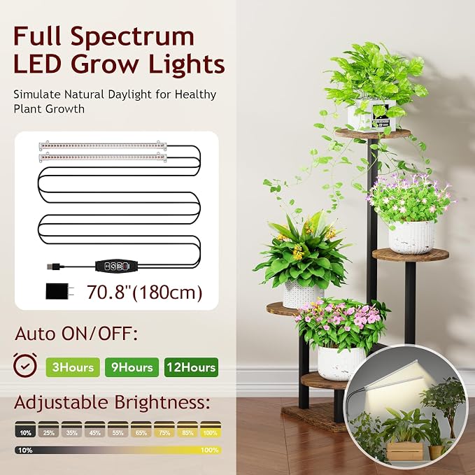 Plant Stand Indoor with Grow Light, 4-Tiered Tall Plant Stand Indoor, Metal - Image 5