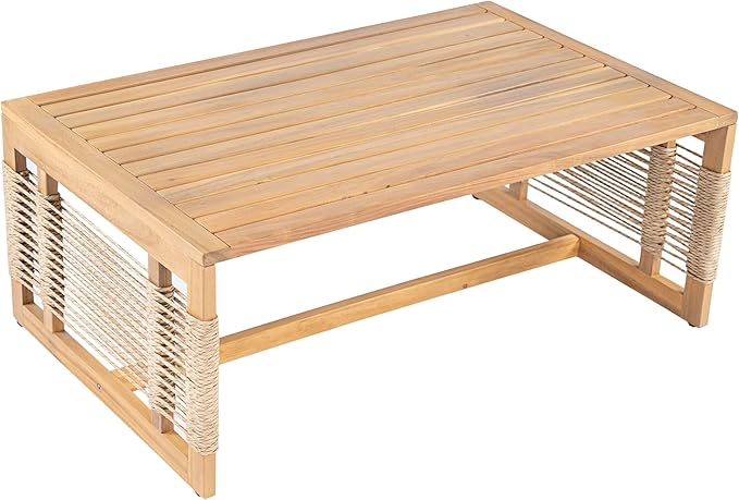 5-Piece Outdoor Acacia Wood Frame Sofa Set, Patio Hand Woven Rope Conversation - Image 7