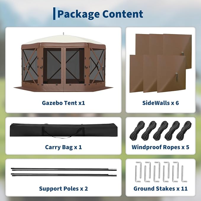 13x13FT 6-Sided Pop Up Gazebo Tent，One-Push Setup Canopy Tent - Image 9