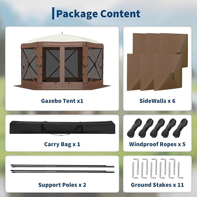 11.5x11.5FT 6-Sided Pop Up Gazebo Tent，One-Push Setup Canopy Tent - Image 10