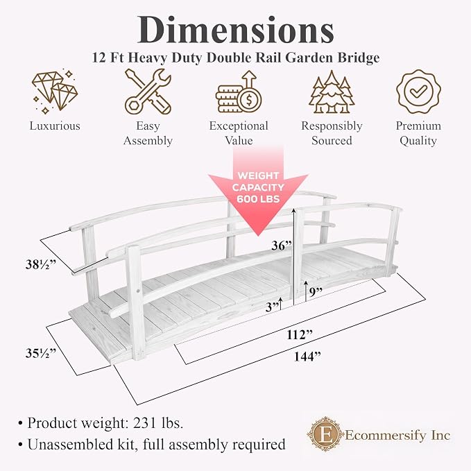 12 FT White Amish Made Garden Bridge - Image 2