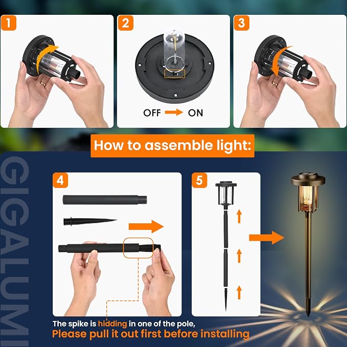 GIGALUMI Solar Pathway Lights, 3 Pack Garden Solar Outdoor Lights, IP65 - Image 5
