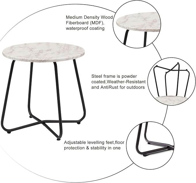 VECELO 17.7 inch Small Round Outdoor Side Table, Patio End Table, Waterproof - Image 6