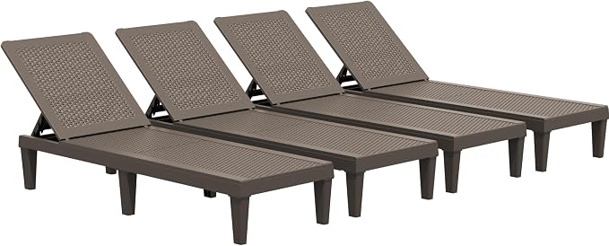 JUMMICO Patio Chaise Lounge Chair Set of 4 Outdoor PE Waterproof Adjustable by JUMMICO