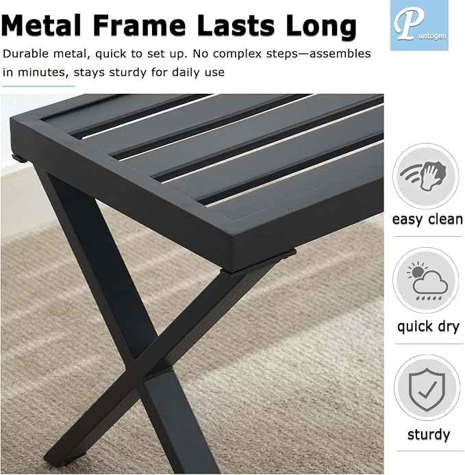 Black Outdoor Bench Set of 2, Patio Garden Bench, All Wheather Outdoor Bench - Image 4