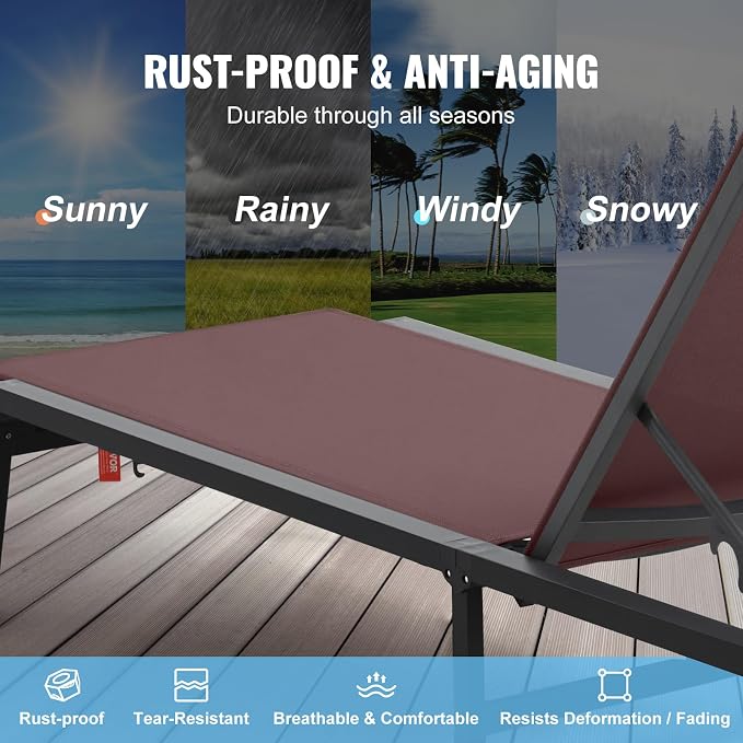 VEVOR Chaise Lounge Chair Outdoor, Aluminum Patio Lounge Chairs - Image 5