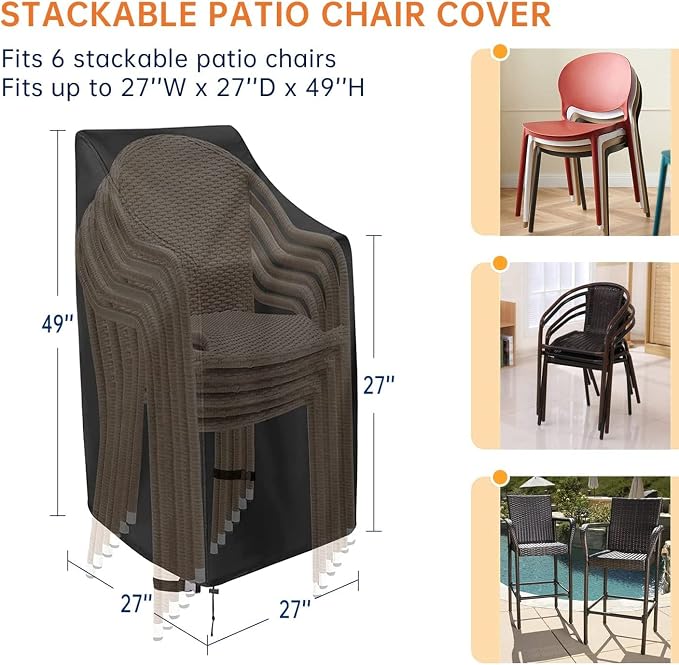 Stackable Patio Chair Covers, High Back Outdoor Chair Covers, 600D Heavy Duty - Image 2