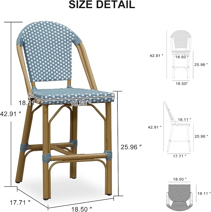 PURPLE LEAF French Counter Height Bar Stools Set of 2 Bamboo Print Finish - Image 3