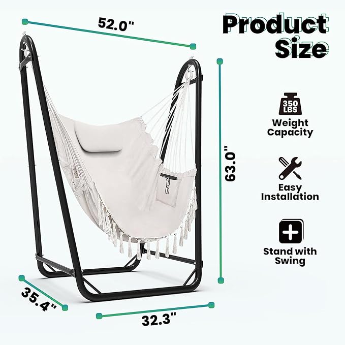 Hammock Chair with Stand, Heavy-Duty Hanging Chair with Stand, - Image 6
