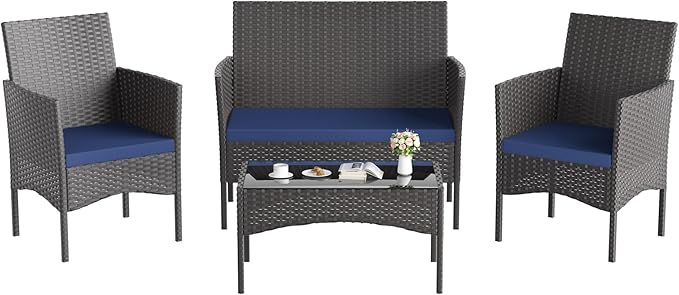 Kullavik 4 Pieces Outdoor Patio Furniture Set, PE Wicker Rattan Chairs Garden by KULLAVIK