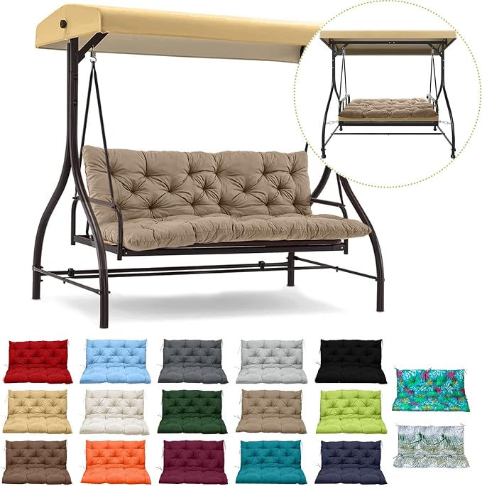 Waterproof Porch Swing Cushion Replacement, Thick 4" 2–3 Seat Outdoor Swing by RUFXIEZW