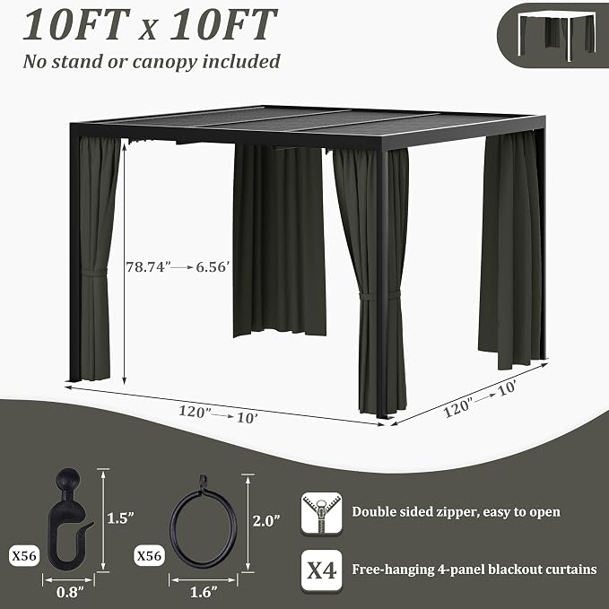 Gazebo Universal Replacement Privacy Curtain, 4-Panels Sidewall Curtains - Image 2