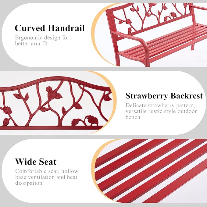 50" Outdoor Garden Bench, Cast Iron Metal Outdoor Benches Weatherproof - Image 4