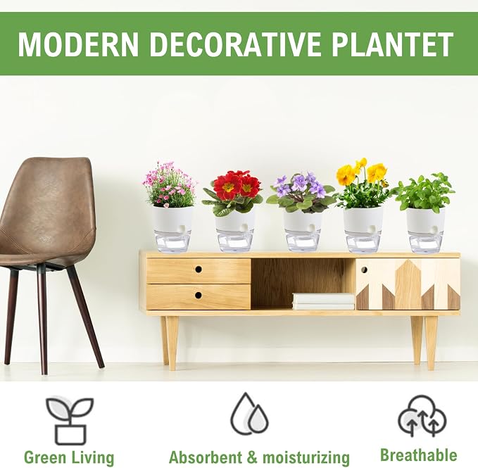6Inch Self Watering Planter Pots 4 Pack Plant Pot - Image 6