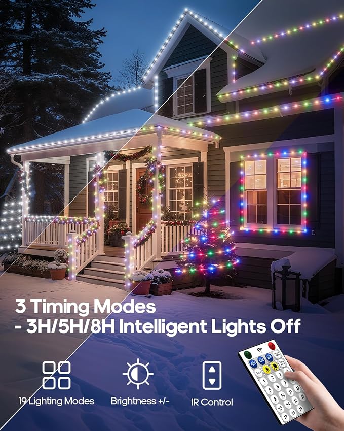 ICRGB Solar Lights Outdoor, 66FT 200LED 1800mah Solar Rope Lights - Image 4