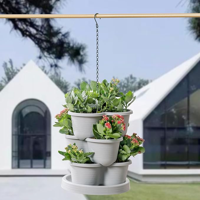 Vertical Strawberry Planter 3 Tier Hanging Vertical Gardening Stackable Planter - Image 5