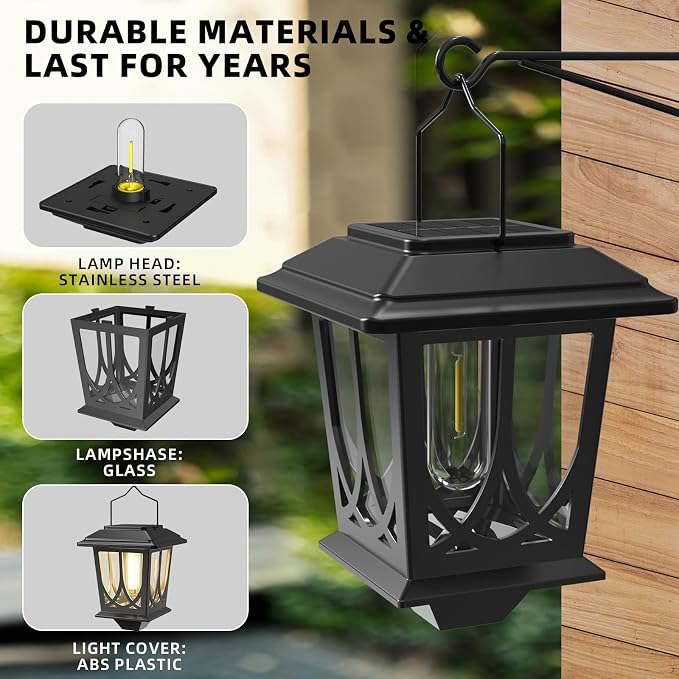 Solar Lanterns Outdoor Waterproof 2 Pack, Glass Auto On/Off LED Hanging Solar - Image 6