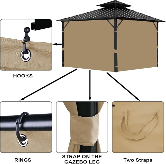 Gazebo Universal Replacement Privacy Curtain, 4-Panels Sidewall - Image 5