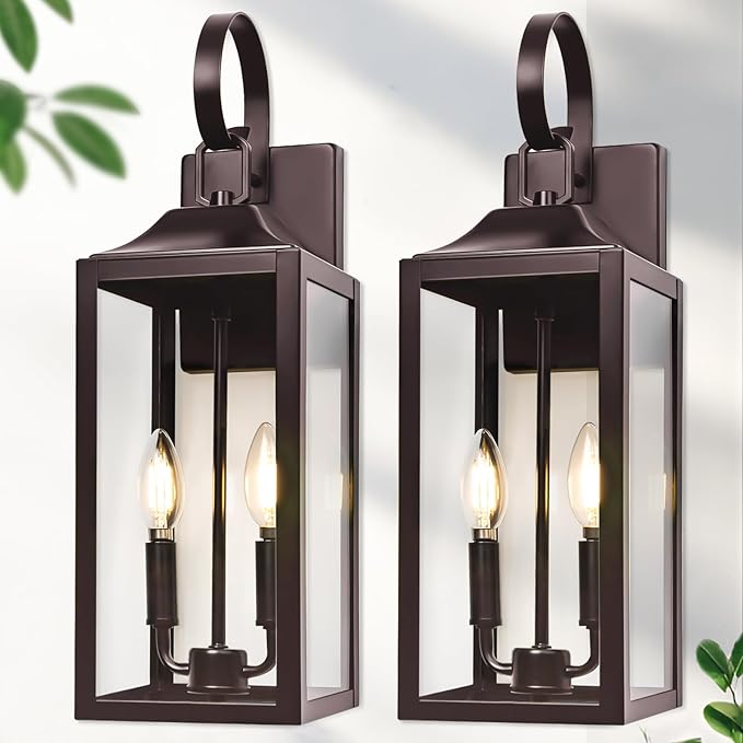 19" Oil Rubbed Bronze Outdoor Wall Lantern 2-Light, Large Outside Modern Sconce by Yolsunes
