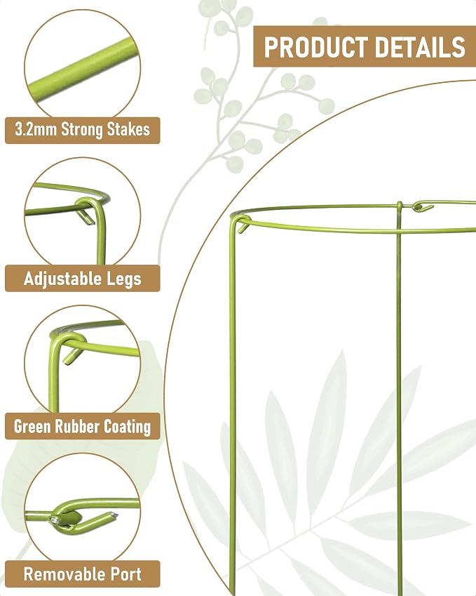 5-Pack Heavy Duty Plant Support Stakes, Metal Plant Ring Cages - Image 2