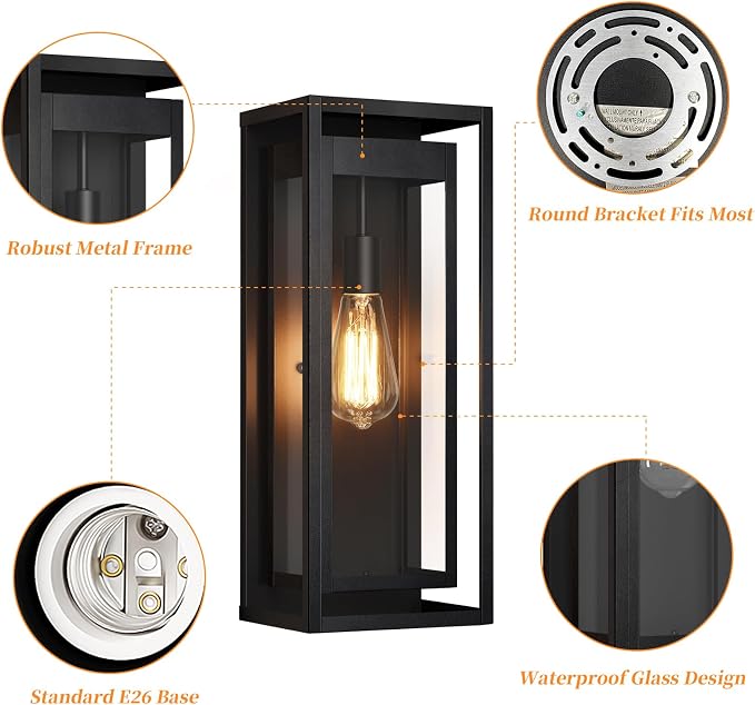 19" Outdoor Wall Lights, 2 Pack Large Size Matte Black Outdoor Sconce Lights - Image 5