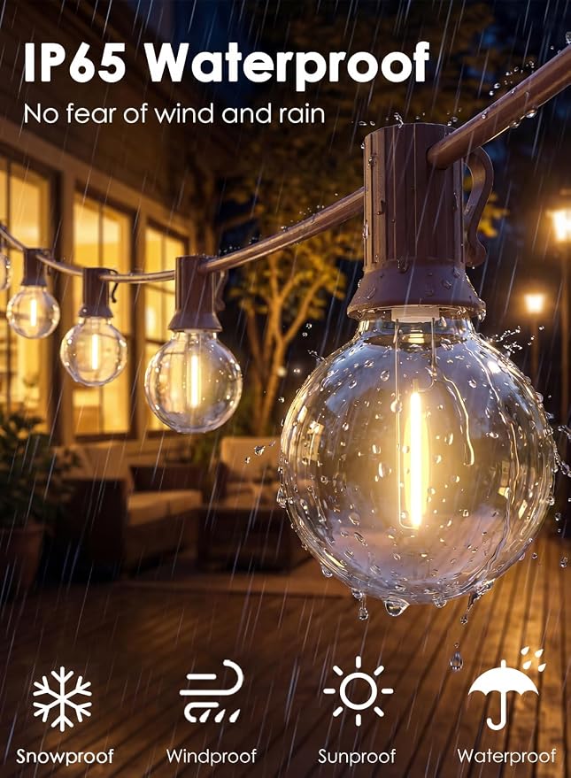 SUNSGNE 25FT Brown Outdoor String Lights, Shatterproof LED Globe String Lights - Image 5