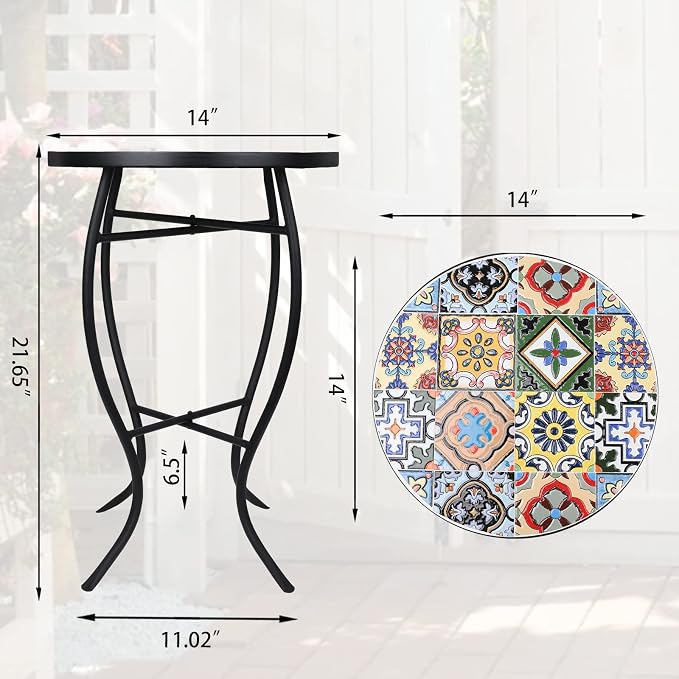 VCUTEKA Mosaic Side Table, Indoor Patio Accent Table - Image 3