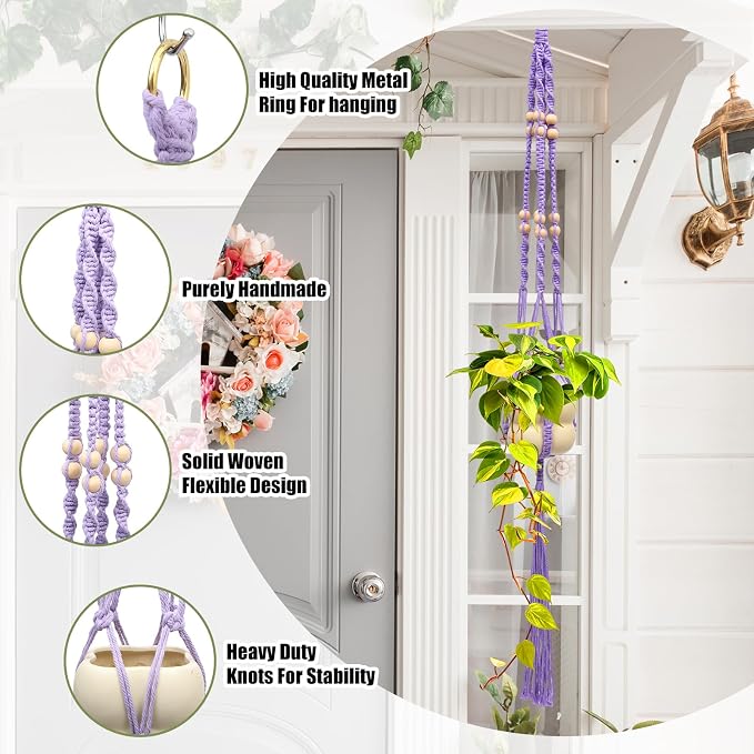 Hoteam 12 Pcs Macrame Plant Hangers Macrame Hanging Planters - Image 5