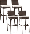 COSTWAY Outdoor Wicker Bar Stools Set of 4, Footrest and Backrest, Rattan by COSTWAY