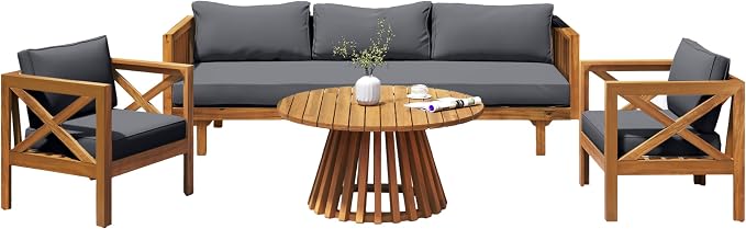 Merax Outdoor 4-Piece Acacia Wood Conversation Set - Image 4