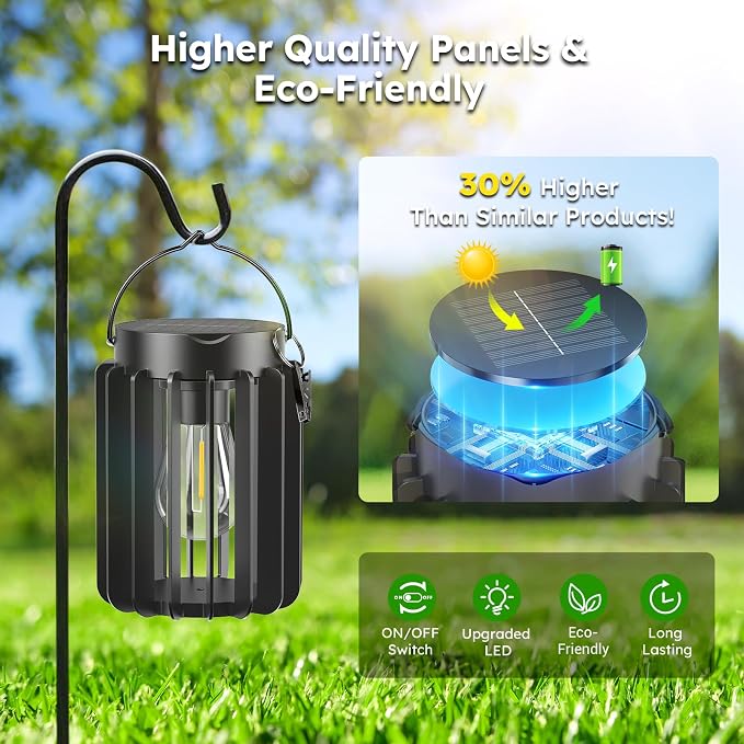 Solar Lanterns Outdoor Waterproof, Brighter Up to 12 Hrs Outdoor Hanging Solar - Image 6
