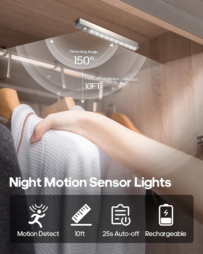 Led Under Cabinet Lights Wireless, 7’’ Rechargeable Motion Sensor Light Indoor - Image 2
