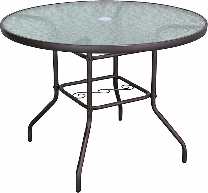 Garden Elements Outdoor Patio Furniture, Round Dining Table, Steel Base and Rim by GardenElements