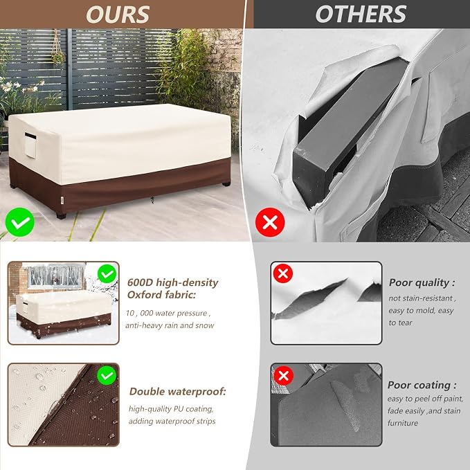 Outdoor Coffee Table Cover, 600D Waterproof Patio Rectangular Side Table Covers - Image 6