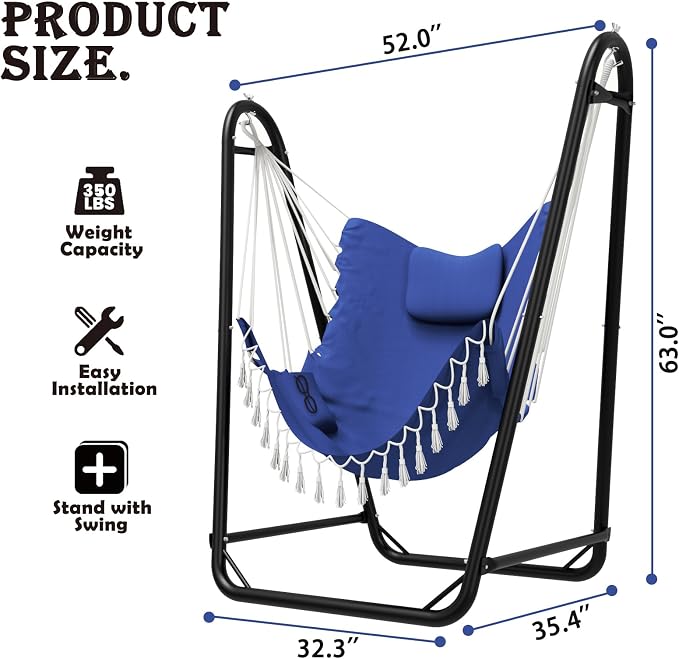 Hammock Chair with Stand, Heavy-Duty Hanging Chair with Stand, - Image 6