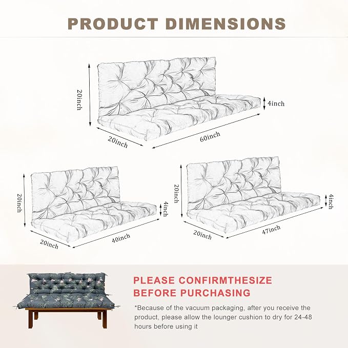 Porch Swing Cushion with Backrest, Waterproof Bench Cushion - Image 3