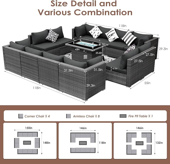 BULEXYARD 13 Piece High Back Outdoor Furniture Sets - Image 6