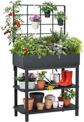 Metal Raised Garden Bed with Trellis & 2-Tier Storage Shelf, Elevated Planter by FOYUEE