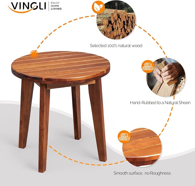 VINGLI Solid Wood Outdoor Side Table, Weather-Resistant Round Patio End Accent - Image 5