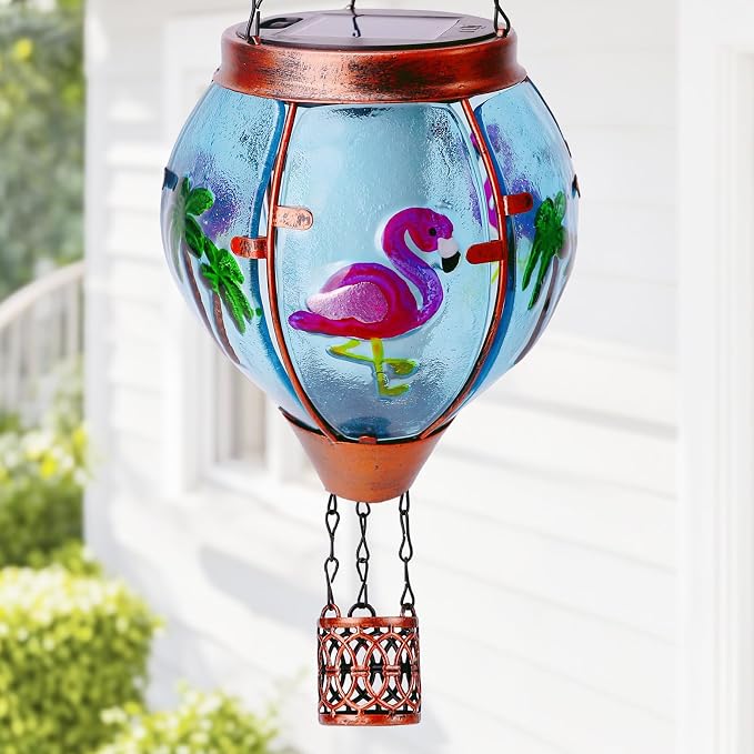 Flamingo Solar Hot Air Balloon Lantern, Outdoor Decor by Profinella