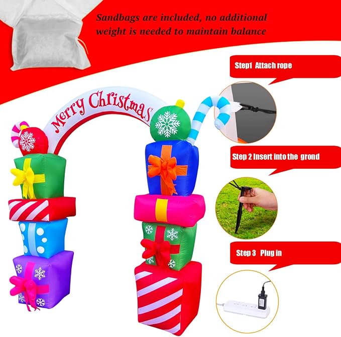 SEASONBLOW 8 FT Christmas Inflatable Gift Boxes Arch Archway - Image 7