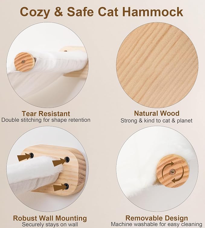 Cat Wall Hammock Set of 4 – 1 Floating Fabric Hammock, 2 Ladders - Image 6