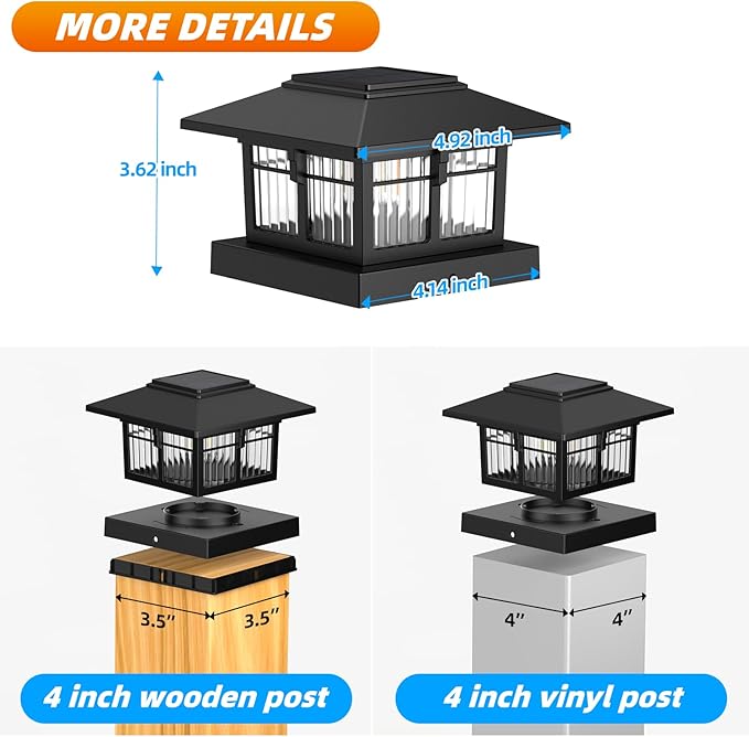 EXCMARK 2 Pack 4x4 Solar Post Cap Lights, Fence Deck Post Lights Outdoor Solar - Image 2