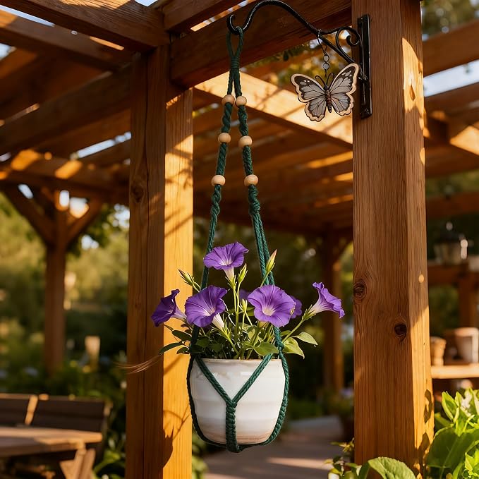 Macrame Plant Hanger, Wood Beads Cotton Hanging Planter Holder - Image 7