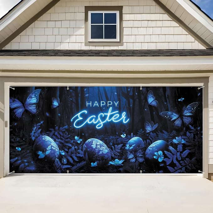ANNA QUEEN Happy Easter Garage Door Banner 6x13FT, Large Outdoor Spring by ANNAQUEEN