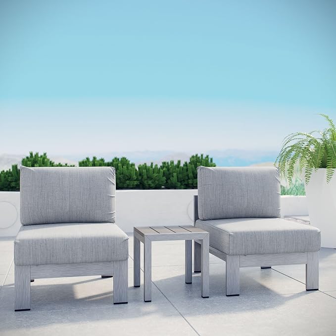 Modway Shore 3-Piece Aluminum Outdoor Patio Furniture Set in Silver Gray - Image 2