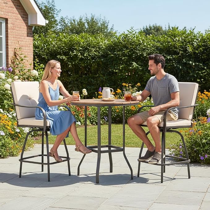 Patio Swivel Bar Stools Set of 2, Outdoor Bar Height Swivel Chairs - Image 2